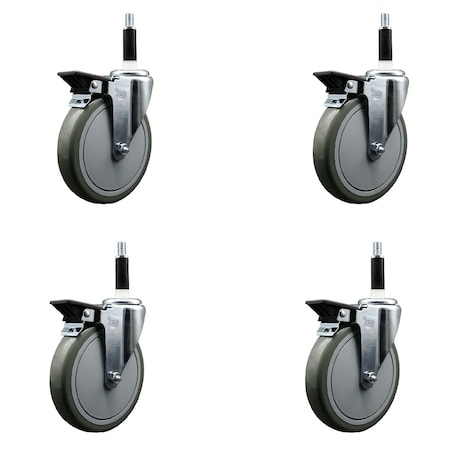 Service Caster 6'' Gray Poly Swivel 7/8'' Expanding Stem Caster Set with Brake, 4PK SCC-EX20S614-PPUB-PLB-78-4